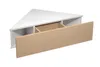 A white triangular corner shelf with a wooden drawer front, shown from a slightly elevated angle. Voir les images du produit