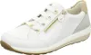 A white leather sneaker with gold accents and a zipper. Produktbild-Vorschau