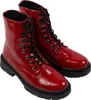 A pair of red patent leather combat boots with black laces and soles, presented against a white background. Produktbild-Vorschau