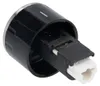 A close-up product shot of a black rotary knob with a silver metallic rim and a white plastic connector. Produktbild-Vorschau