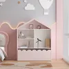 A child's bedroom with a pink and white house-shaped bookshelf against a grey and pink wall decorated with clouds and a hot air balloon. Náhľad obrázku produktu
