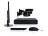 A security system setup including a monitor, two cameras, a DVR, a remote control, and a mouse, all arranged on a white background. Produktbild-Vorschau