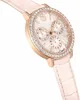 A close-up, angled view of a Swarovski analog watch with a pink leather strap and a rose gold case. Produktbild-Vorschau