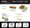 A collage of images and diagrams showing a smart butter dish, its features, and how to use it. Podgląd zdjęcia produktu