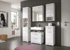A modern bathroom with white furniture and a gray wall. Produktbild-Vorschau