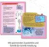 A page from a children's science kit showing instructions for making crystals, with explanatory text and diagrams. Produktbild-Vorschau