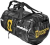 Schwarze Materialtasche Tarp Duffle von singing rock mit gelbem Logo und reflektierenden Streifen. Voir les images du produit