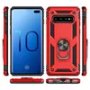 A collage of images showing a red phone case from multiple angles, including the front with a phone screen, the back with a ring holder, and the bottom and side views. Anteprima dell’immagine prodotto