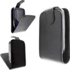 Collage of three images showing a black flip cover case for a device, with one image showing the device inside the case. Anteprima dell’immagine prodotto