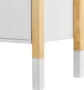 Close-up view of the legs and bottom edge of a white cabinet with wooden legs. Produktbild-Vorschau