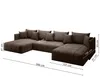 A sectional U-shaped sofa with multiple cushions and labels indicating dimensions. Produktbild-Vorschau