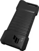 A black external SSD enclosure with a textured surface and a logo on the front. Produktbild-Vorschau
