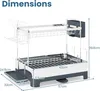 A product image showing a two-tier dish drying rack with dimensions labeled. Podgląd zdjęcia produktu