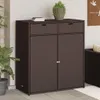 A brown poly rattan garden cabinet with two drawers and two doors, placed outdoors on a patio. Anteprima dell’immagine prodotto