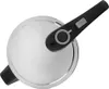 A top-down view of a pressure cooker lid with a black handle. Podgląd zdjęcia produktu