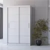 A white sliding door wardrobe is shown in a modern room setting with a plant in a black pot to the right. Produktbild-Vorschau