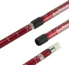 Close-up view of sections of red telescopic walking poles, showing adjustment markings and locking mechanisms. Produktbild-Vorschau