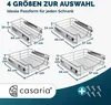 Four different sizes of wireframe pull-out drawers for cabinets, with dimensions labeled. Produktbild-Vorschau