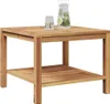 A wooden coffee table with a shelf underneath, shown on a white background. There are two glasses and a pitcher of drinks on the table. Náhled obrázku produktu