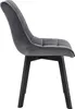 A side view of a dark gray velvet chair with black wooden legs. Produktbild-Vorschau