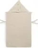 A beige knitted baby footmuff with a hood, presented against a white background. Anteprima dell’immagine prodotto