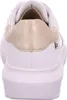 The back view of a white sneaker with gold accents. Produktbild-Vorschau