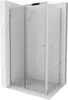 A shower enclosure with glass doors and chrome frame, set against a marble-tiled wall. Podgląd zdjęcia produktu