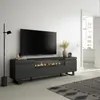 A modern living room with a TV stand featuring an electric fireplace, a large television, and decorative items. Produktbild-Vorschau