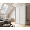 A bedroom with a large white sliding door wardrobe, a bed with a blanket, and a skylight. Produktbild-Vorschau