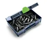 A dark blue Festool Systainer³ case filled with various screwdriver bits, with the lid open and a green clip holding it in place. Anteprima dell’immagine prodotto