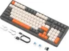 A mechanical keyboard with various accessories laid out next to it on a white background. Produktbild-Vorschau