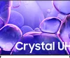 A close-up of a TV screen displaying abstract purple shapes and the text 'Crystal UH'. Voir les images du produit
