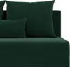 A close-up view of a dark green sofa with textured cushions. Produktbild-Vorschau