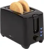 A black toaster with two bread slices inside, shown from a diagonal angle. Produktbild-Vorschau