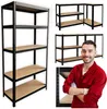 A collage of images showing different configurations of metal shelving units and a man in a red shirt. Podgląd zdjęcia produktu