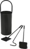 A black fireplace tool set including a bucket, shovel, poker, and brush, displayed on a white background. Produktbild-Vorschau