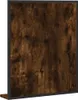 A close-up view of a wooden shelf with a dark brown, rustic wood grain texture, framed by a thin gray metal edge. Náhled obrázku produktu