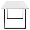 A rectangular table with a white marble-like top and black metal legs, shown from a side angle against a white background. Produktbild-Vorschau