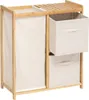 A laundry hamper and storage unit made of bamboo with fabric baskets. Podgląd zdjęcia produktu