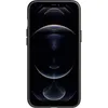 A studio shot of a black iPhone 12 Pro Max with its screen on, displaying a dark wallpaper. Produktbild-Vorschau