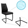 A black leather-look dining chair with a metal frame, shown with close-ups of water droplets on the seat and the chair's feet. Produktbild-Vorschau