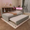 A modern daybed with a pull-out trundle bed, set up in a bedroom with decorative wall art and a shelf unit. Náhled obrázku produktu