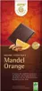 A chocolate bar wrapper with an image of a chocolate piece, almonds, and an orange slice. Produktbild-Vorschau