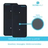 Two black filter pads are shown side-by-side, with a magnified view of one's texture and text highlighting its features. Voir les images du produit
