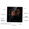 A digital thermostat display with labels pointing to different functions and readings. Náhled obrázku produktu