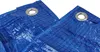 Close-up view of a blue tarp with grommets. Produktbild-Vorschau