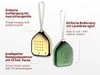 Two decorative Christmas ornaments, one gold and one green, are shown with text describing their features. Produktbild-Vorschau