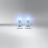 Two car headlight bulbs with blue light emitting from them, set against a light gray and white gradient background. Podgląd zdjęcia produktu