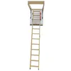 A wooden attic ladder is extended from an opening in a ceiling. Produktbild-Vorschau