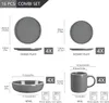 A diagram showing the dimensions and quantities of a 16-piece dinnerware set. Produktbild-Vorschau